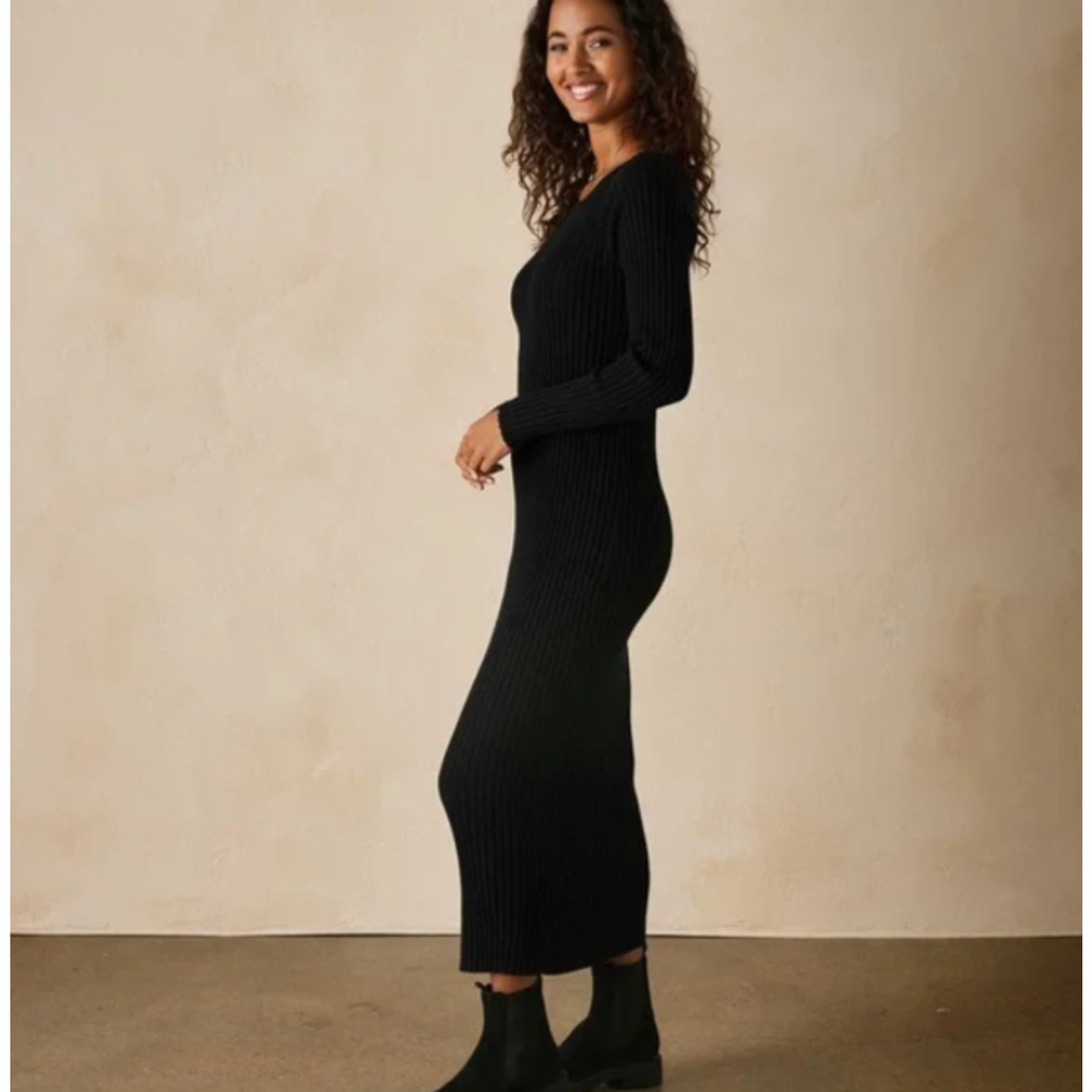 $150 The Normal Brand Rib Dress 100 Cotton Ava Black Maxi LongSleeve Bodycon XL - Picture 3 of 13